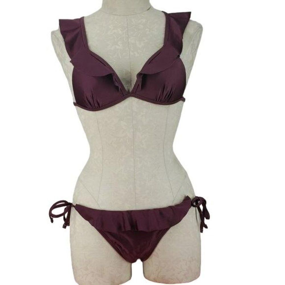 No Boundaries plum purple string bikini swimwear swimsuit bathing suit medium